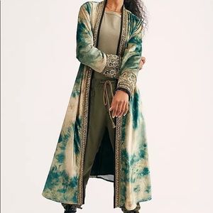 Free People Age of Aquaria Velvet Embroidered  Tie Dye Duster - Vintage